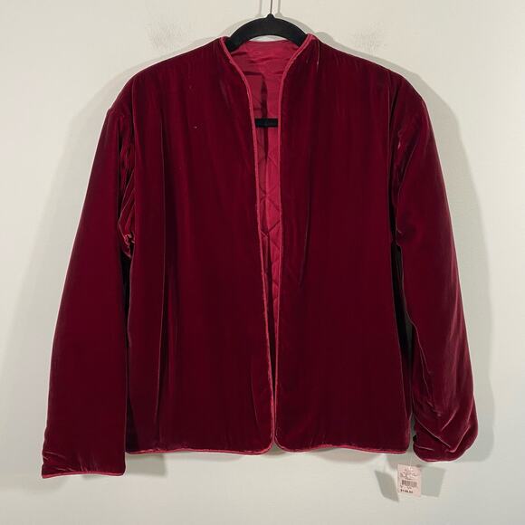 Vintage Bloomingdale's Women's Burgundy Velvet Open Front Jacket Size S NWT - Picture 1 of 9